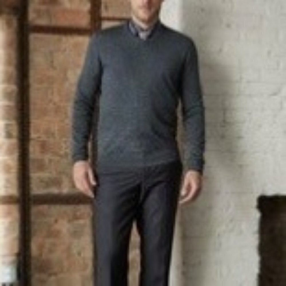 TED BAKER Men Batatak Slim Fit Gray V-neck 100% Merino wool Sweater Size L